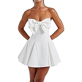 SHESEEWORLD Women's Sexy Summer A-Line Strapless Bow Dress Sleeveless Ruffle Hem High Waist Mini Dress