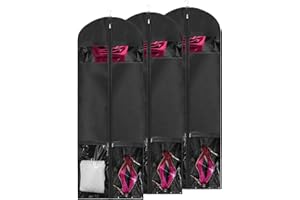 BH7STAR Dress Bags for Gowns Long, 65" Dress Garment Bags for Hanging Clothes, Dress Bags for Closet Storage and Traveling, Foldable Dress Cover 3 Pack