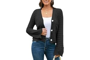 V FOR CITY Womens Cropped Cardigan Sweaters Bell Sleeve Crochet Cardigans Knit Bolero Shrug V Neck Open Front Sweater