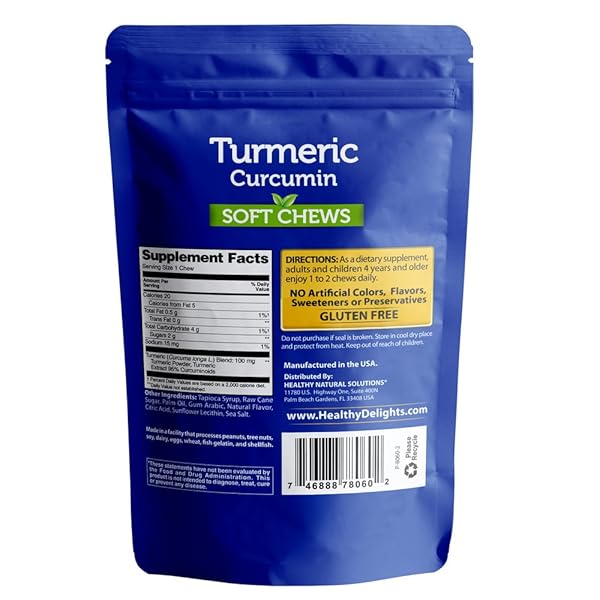 HEALTHY DELIGHTS NATURALS, TURMERIC CURCUMIN SOFT CHEWS, PROMOTES HEALTHY INFLAMMATORY RESPONSE, DELICIOUS TROPICAL FRUIT FLAVOR, 30 COUNT