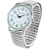 STC Silver Large Face Easy to Read Stretch Band Watch