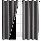 NICETOWN 100% Blackout Curtains with Black Liners, Solid Home Decor Thermal Insulated Full Blackout 2-Layer Lined Drapes, Energy Efficiency Window Draperies for Bedroom (Grey, 2 Panels, 52"W by 63"L)