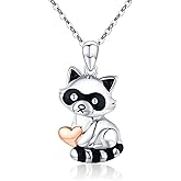 CHENGHONG Sterling Silver Cardinal Necklace - Cute Raccoon Pendant Moss Agate Cardinal Raccoon Jewelry Gifts for Women