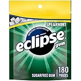ECLIPSE Spearmint Sugar Free Minty Chewing Gum 180 ct, Bulk Pack | Crisp spearmint sugar free gum, for easy chewing at work, school, commutes, study and travel, lunch box breath refresh