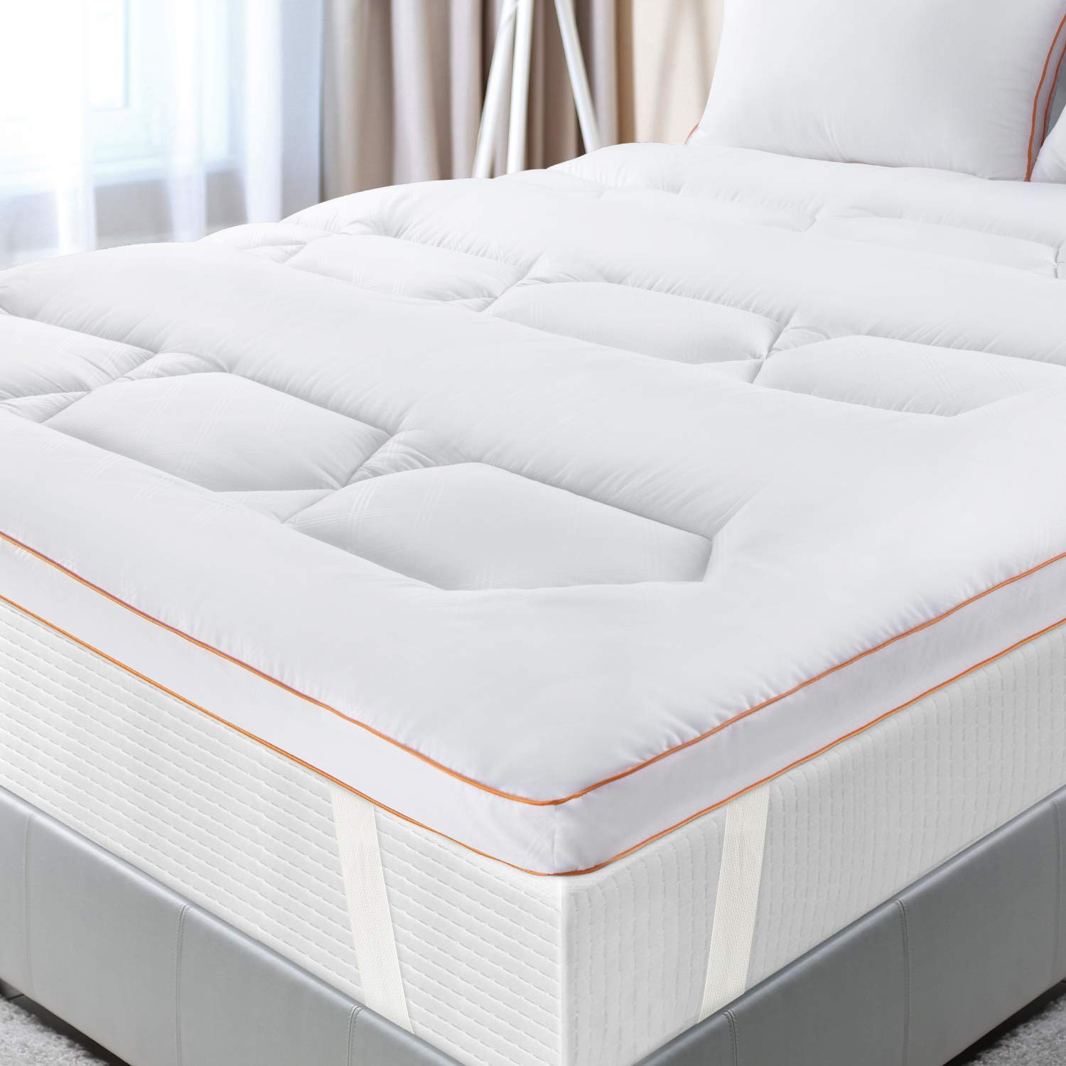 Maxzzz Mattress Topper Single Size, Thick 2.3 Inch Hypoallergenic Down Alternative Bed Topper, Ultra Soft Washable Microfibre Topper with 4 Elasticated Corner Straps, 90 * 190CM