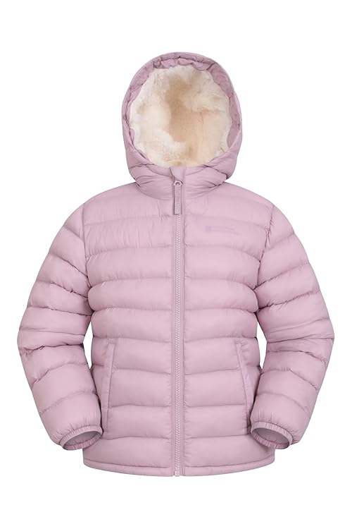 Mountain Warehouse Seasons Fur-Lined Kids Padded Jacket - Lightweight, Warm & Water-resistant Puffer Coat, Boys & Girls - For Autumn Winter, School & Outdoors Pale Pink Kids Size 5-6 Years