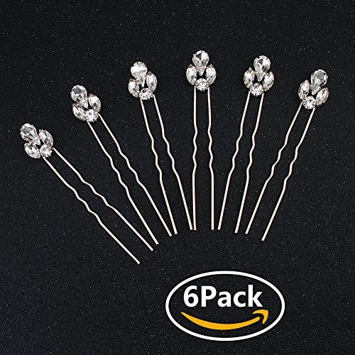 Miallo Rose Gold Crystal Rhinestone Hair Pins Wedding Hair Clips with Storage Box(6pack)