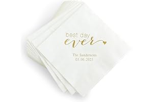 Weddingstar Personalized Foil Stamped Custom Paper Napkins 3-Ply 50 Pack - Cocktail White