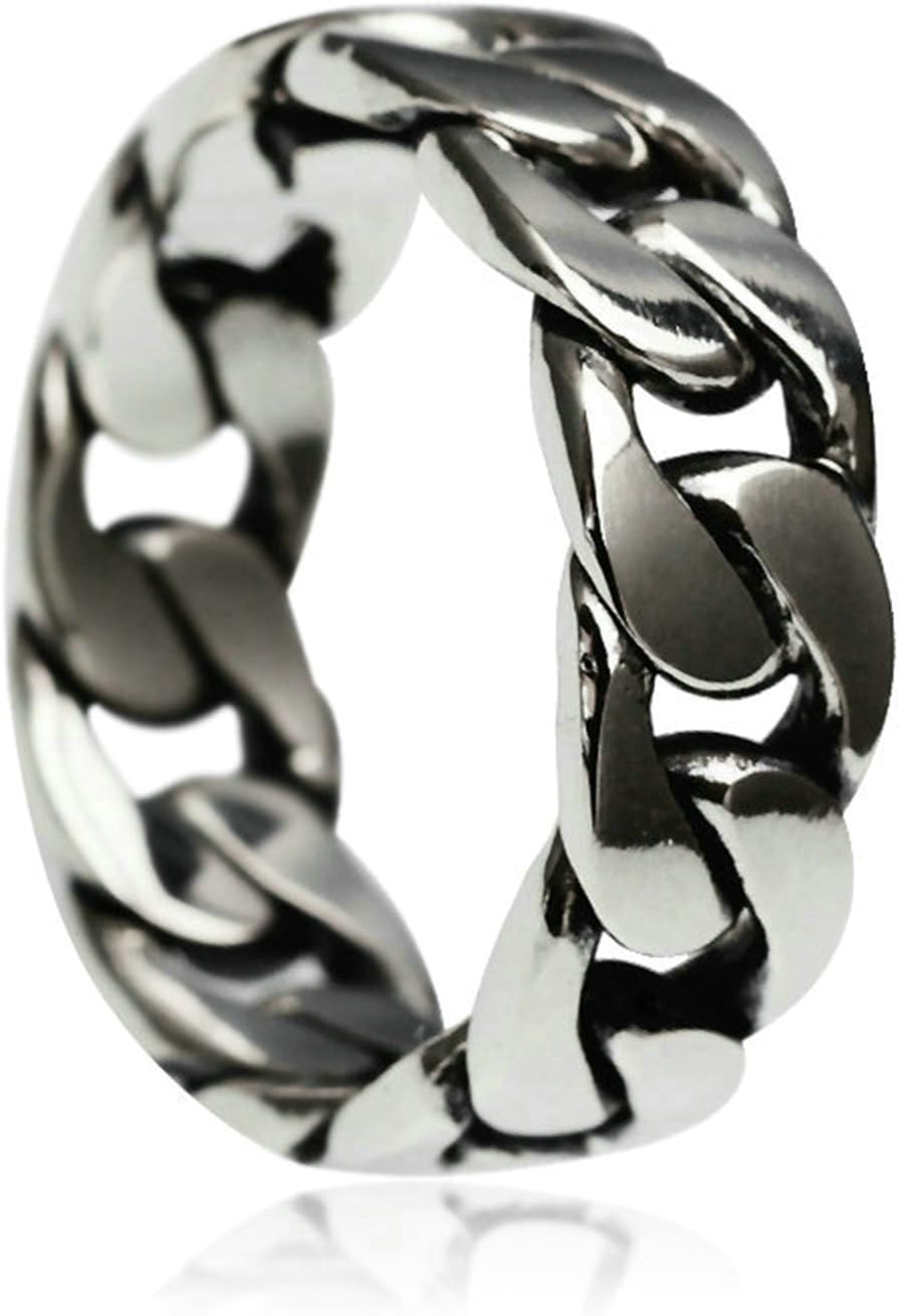 Epinki 925 Sterling Silver Punk Rock Vintage Gothic Chain Ring Tribal Biker for Men Fashion Men Accessories