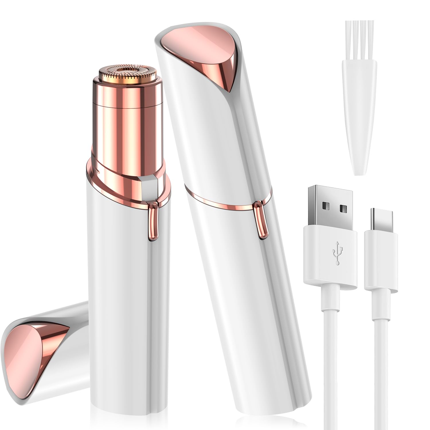 Vexloria Facial Hair Remover for Women, Face Hair Trimmer, Rechargeable Women's Facial Shaver, Painless Lady Shavers for Women for Face Hair, Upper Lips, Peach Fuzz, Bikini Body-White