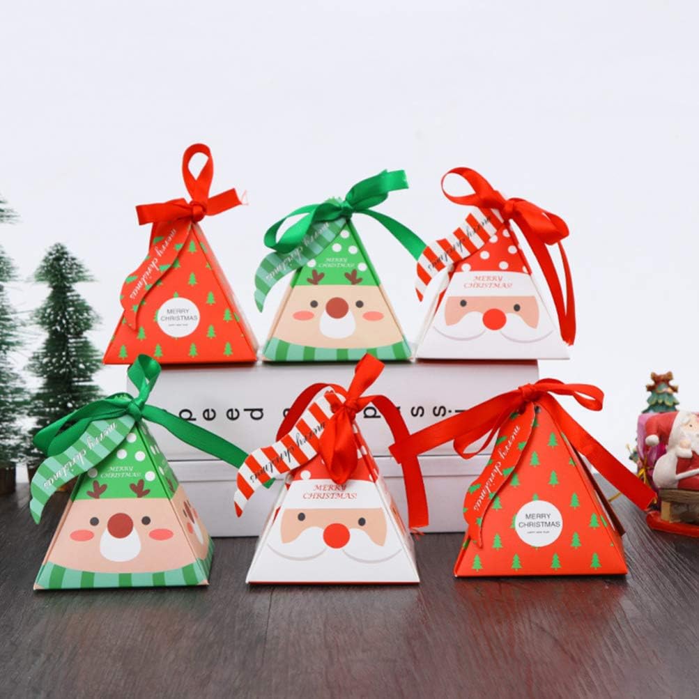 Pack of 50 Christmas Candy Boxes Tree Pattern Pyramid Candy Box Wrapping Bags Birthday Small Christmas Tree Santa Claus Reindeer Favour Xmas Candy Boxes - Image 5