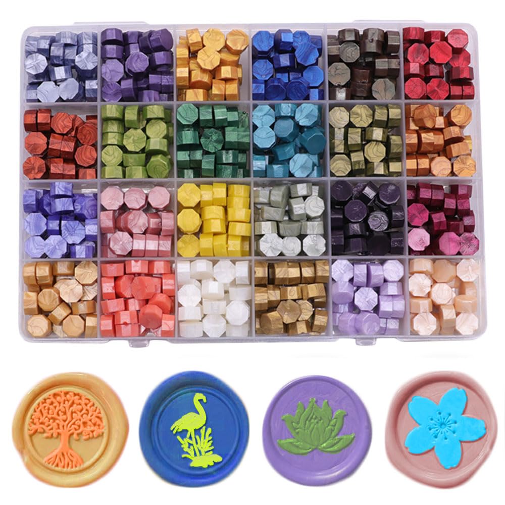 Ioggtser 24 Color Wax Seal Beads Kit with 600PCS Beads for Letter Sealing