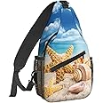 Famame Tropical Seashells Ocean Beach Sling Backpack Chest Bag Crossbody Shoulder Bag Gym Cycling Travel Hiking Daypack For Men Women