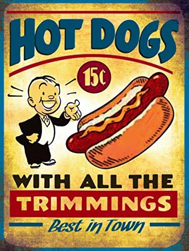 American Diner Vintage Metal Sign, Retro, Shabby Chic, Tin Wall Plaque, Hot Dogs (Large 28cm x 20cm)