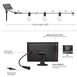 SUNTHIN Solar String Lights, 100ft Solar Patio