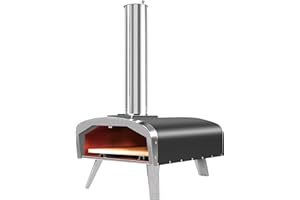 BAKEJOY Pizza Oven Outdoor Multi-Fuel 12" Wood Pellet Pizza Oven, Portable Pizza Oven with Thicker Pizza Stone, Visual Operation, Detachable Chimney, Pizza Maker for Outside Camping Backyard Kitchen Picnics