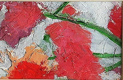 Flowers I - Textured Original Mix Media Painting - Pink, Purple, Peach, Blue and Green Hues - Framed and Matted