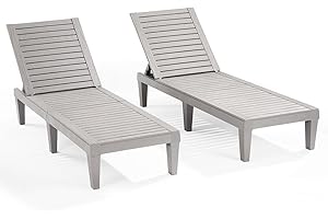 Nestl Patio Chairs - Grey Chaise Lounge Chair Outdoor, 5-Position Adjustable Sun Tanning Chair, Waterproof Pool Lounge Chairs Set of 2, Reclining Lawn Chair, Lightweight Outdoor Lounge Chairs