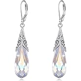 TIGERRIDER Amber/Aurora Borealis/Amethyst/Red Crystal Filigree 925 Sterling Silver Leverback Earrings Teardrop Dangle Earrings Vintage Jewelry Gifts for Women Christmas Birthday