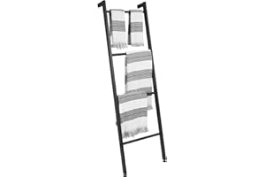 mDesign Metal Leaning Blanket and Towel Ladder - Blanket Ladder for Bedroom and Towel Ladder for Bathroom - Throw/Quilt Display Holder Rack - Nursery Wall Ladder - Blanket Ladder Decor - Matte Black