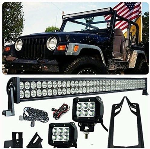 Safaripal LED Light Bar KIT Lightbar with 2x 4 Inch Pods with Pillar Mount with Wiring Harness for Jeep Wrangler JK TJ Rubicon Sahara Sports (1997-2006 TJ 50inch)