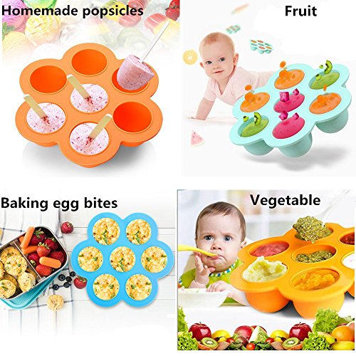 Kitchen Kings - 2-pack (green/orange) Baby Food Freezer Mold, Egg bites fits instant pot 5,6,8 qt pressure cooker, 7 cups storage tray clip on lid