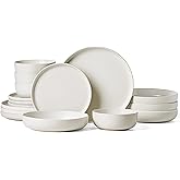 Famiware Milkyway Stoneware Dinnerware Sets with Pasta Bowls, Service for 4 (16 Pieces), Reactive Glaze Plates and Bowls Sets