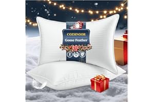 COZSINOOR Goose Feather Pillows Queen Size Set of 2 - Hotel Down Bed Pillow for Sleeping, Soft 600 TC Cotton Cover, Fluffy Support Surround Fill Down Alternative for Back, Stomach, Side Sleepers
