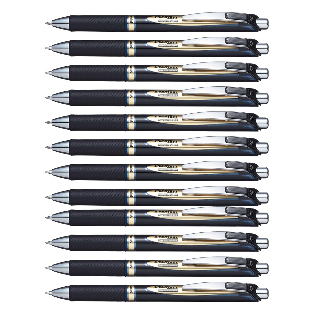 Pentel EnerGel Permanent Retractable Rollerball 0.5mm - Blue ink - Pack of 12