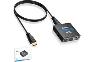 eSynic Portable HDMI Splitter 1 in 2 Out - Metal Case4K @ 30Hz HDCP Bypass Splitter [Only Mirror No Extend Mode] - Supports P