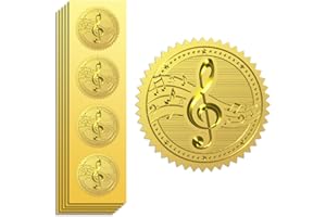 Peacoblue Gold Foil Stickers Seals Official Embossed Musical Note 2 Inch 100Pcs, Self Adhesive Gold Around Embossing Stickers