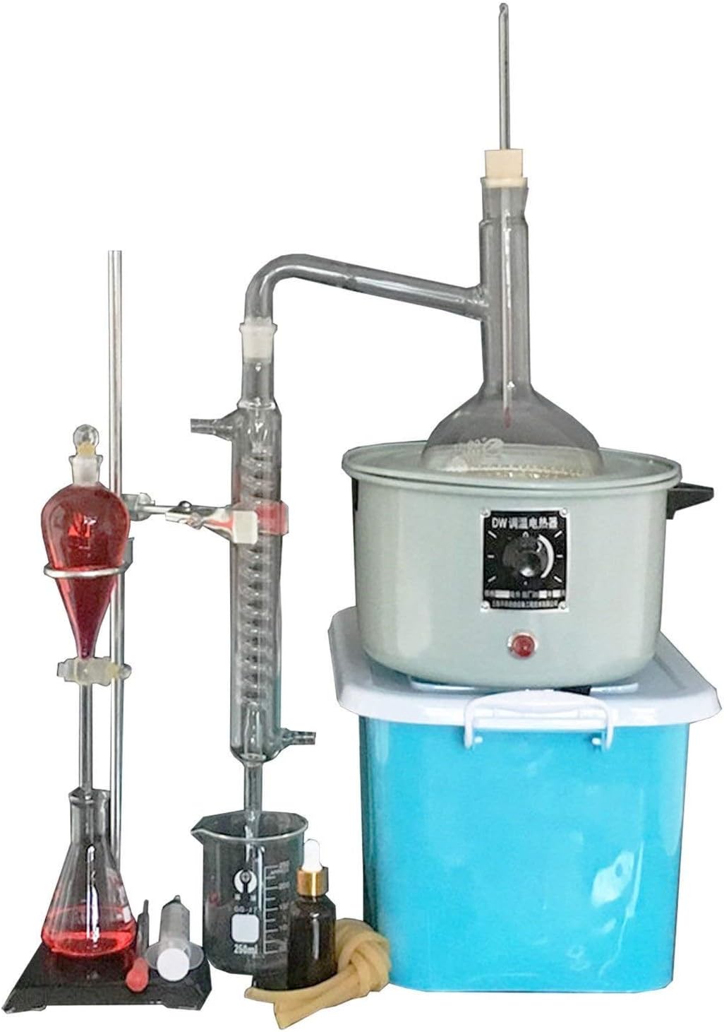 Laboratory Distillation Unit Essential Oil Pure Water Distiller Glassware Set With Thermostat Electric Heater Storage Box