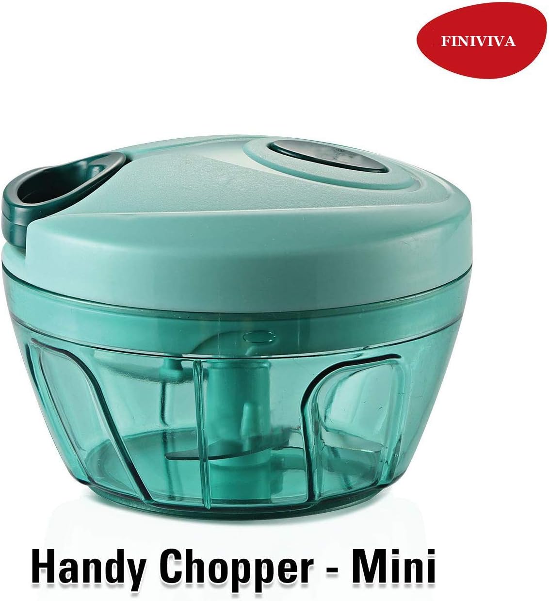 FINIVIVA Compact Vegetable Chopper | Handy Mini Plastic Chopper with 3 Blades | Quick Cutter Small Plastic Handy Chopper & Vegetable and Fruit Cutter | Hard Plastic Handy Mini Vegetables Chopper Quick Cutter with 3 Stainless Steel Blades (1pc,Green,350ml)