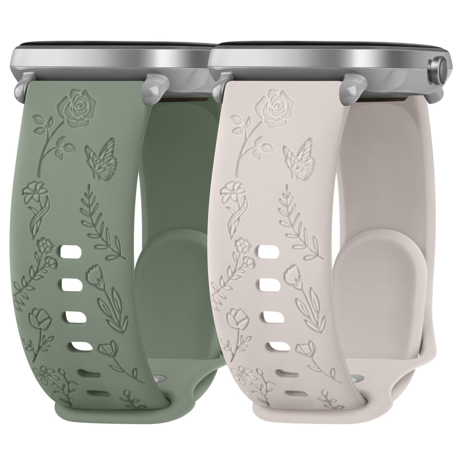 Rose Butterfly Engraved Strap Compatible with Garmin Vivoactive 5/3/3 Music/Venu/Venu 2 Plus/sq/sq 2/Forerunner 245/645/55 Silicone Strap Women, Soft Silicone Band for Garmin Vivomove HR(Pack N)