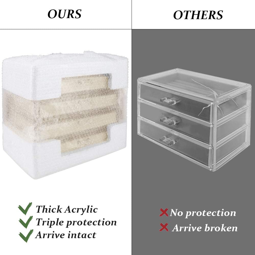 Mebbay Acrylic Jewelry Box with 4 Drawers, Velvet Jewelry Organizer for Earring Necklace Ring & Bracelet, Clear Jewelry Display Storage Case for Woman, Beige: Home Improvement