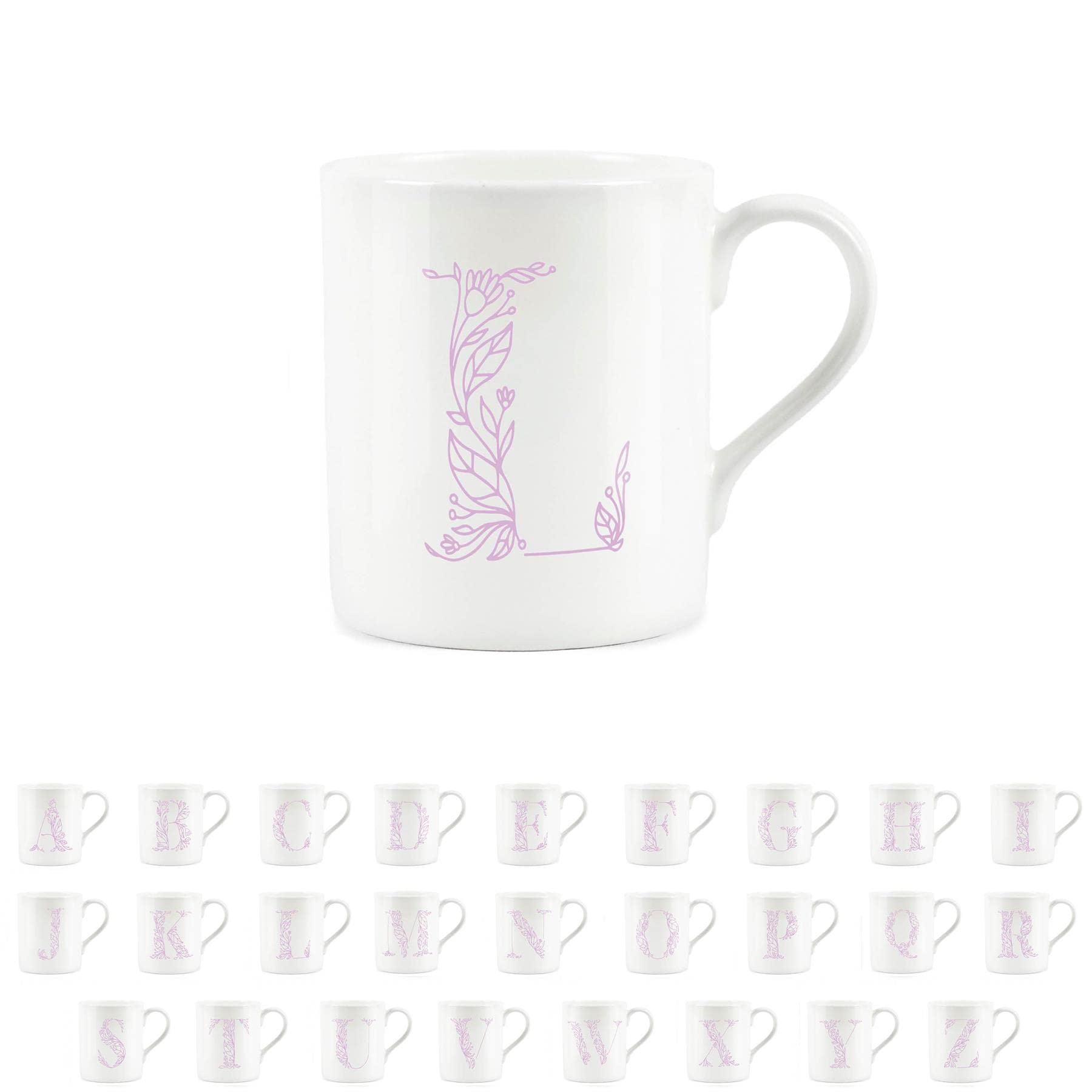 Purely Home Floral Pink Letter L Mug - Fine Bone China Small Coffee Tea Mug Present Personalised Initial Gift