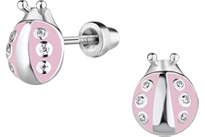 Cherished Moments Children's Sterling Silver or 14k Gold Plated Pink Ladybug Screw Back Earrings for Babies, Little Girls, Kids and Toddlers