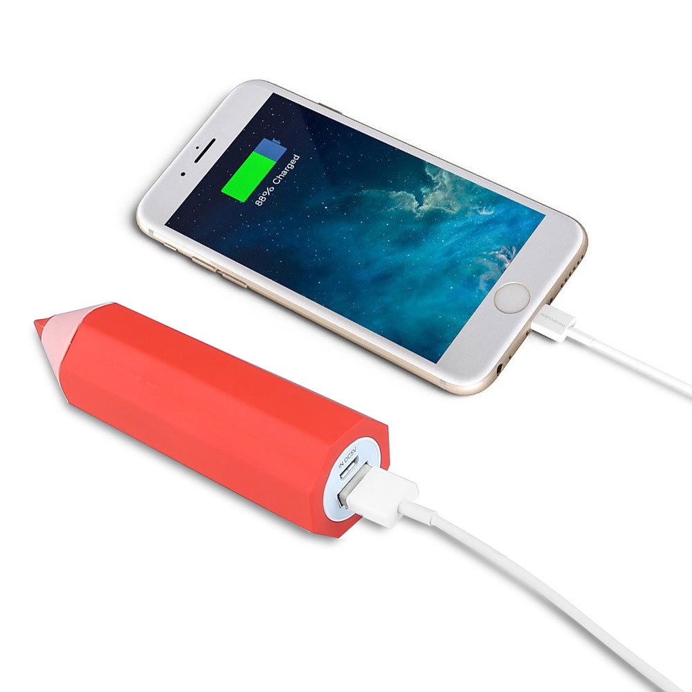 Portable Power Bank, 2600mAh Universal-Compact External Battery Multi-Port USB Chargers for iPhone, iPad, Smartphones and Tablet (Red School Pencil Design)