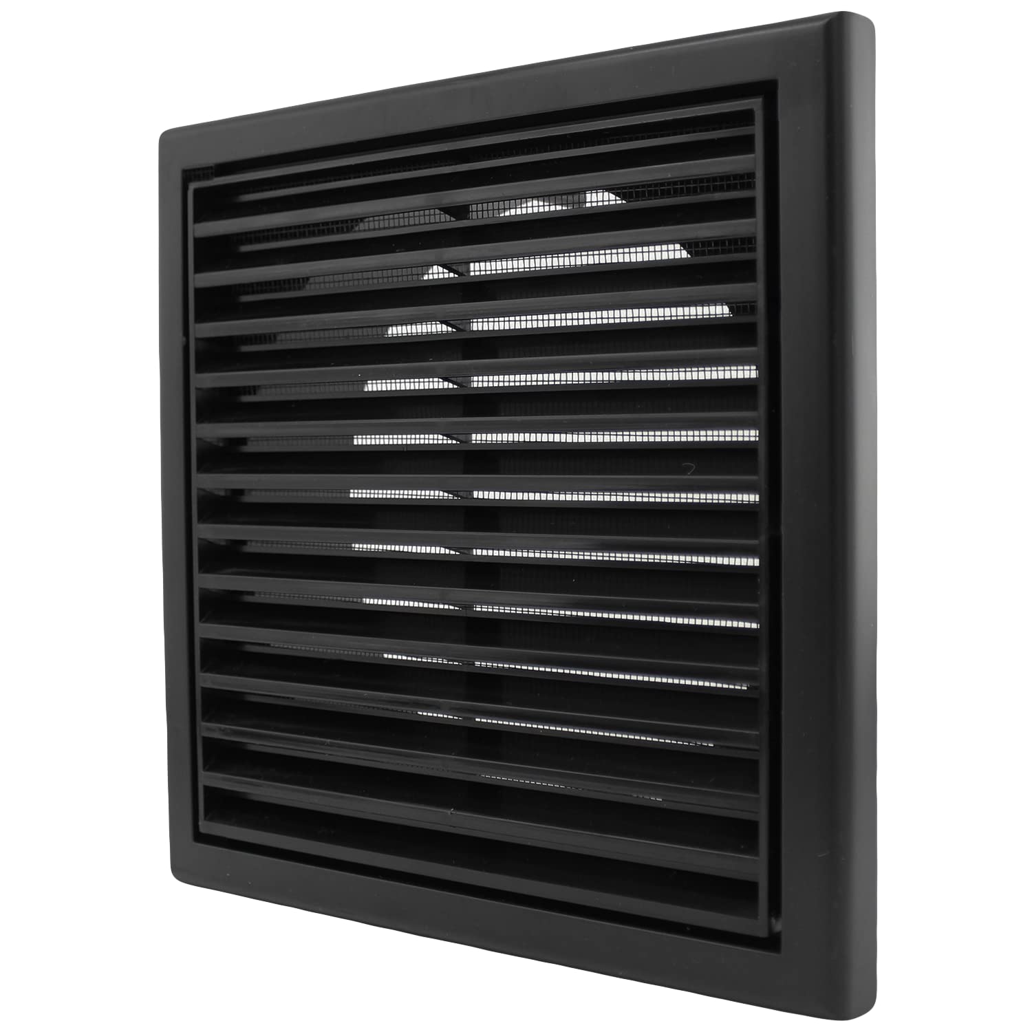 Blauberg 100mm (4 Inch) Black Plastic Fixed Blade Vent Grille with Fly Mesh and Rear Spigot – Wall or Ceiling Air Vent Cover for Bathroom, Kitchen or Outdoor Use