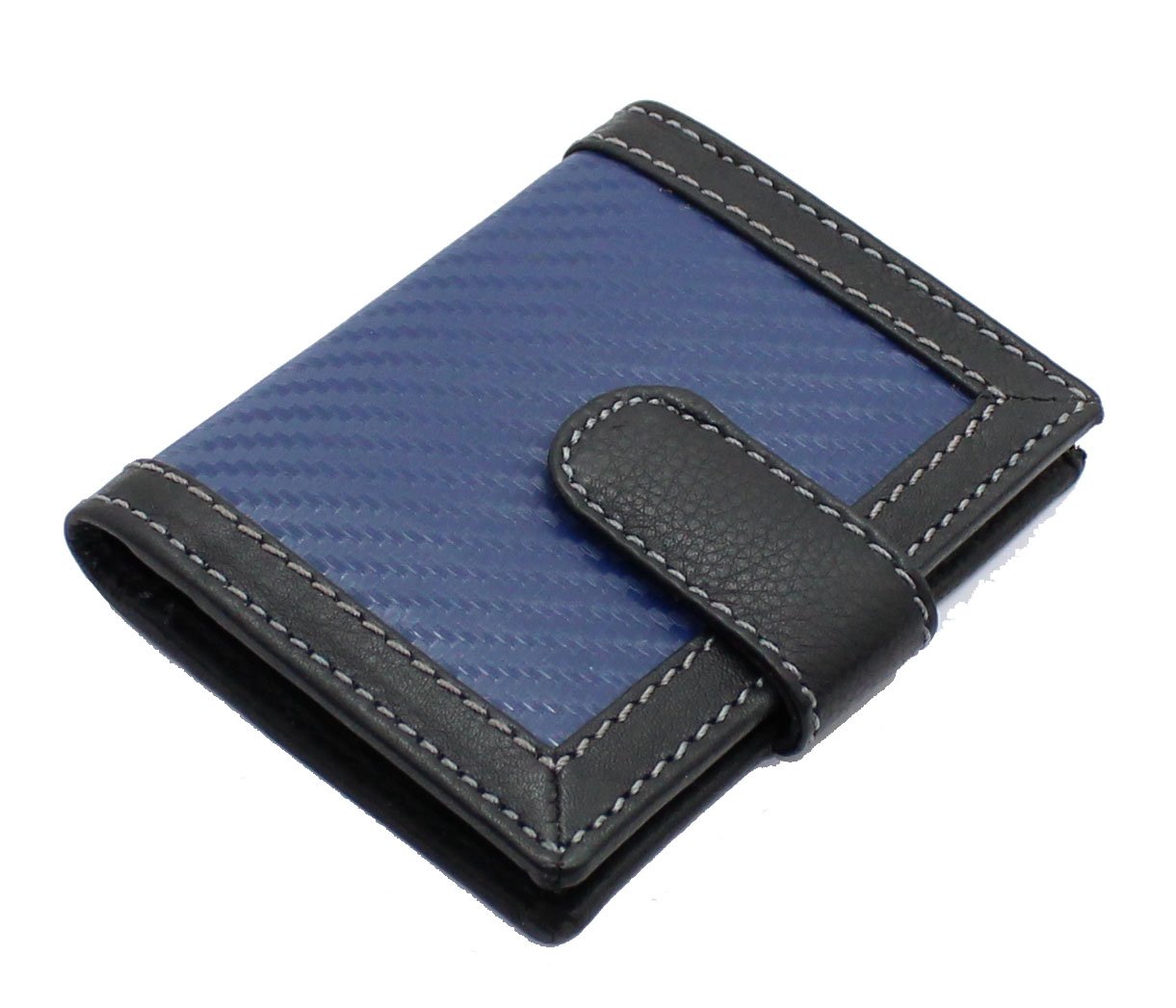 STARHIDE Minimalist Slim Cardholder Real Carbn Fibre Leather Credit Mini Card Case Walllet - 16 Card Sleaves (Blue Black)