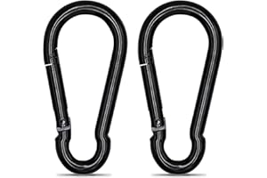 KINLINK 2 Pack Black Carabiner Clip, 4 inch Heavy Duty Spring Snap Hook, Caribeener Clips for Outdoor Camping, Swing Set, Ham