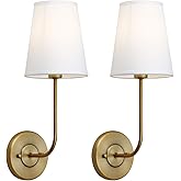 Pathson Set of 2 Hardwired Wall Sconces White Fabric Shade, Vintage Bathroom Wall Light Fixtures Decor for Bedroom Living Roo