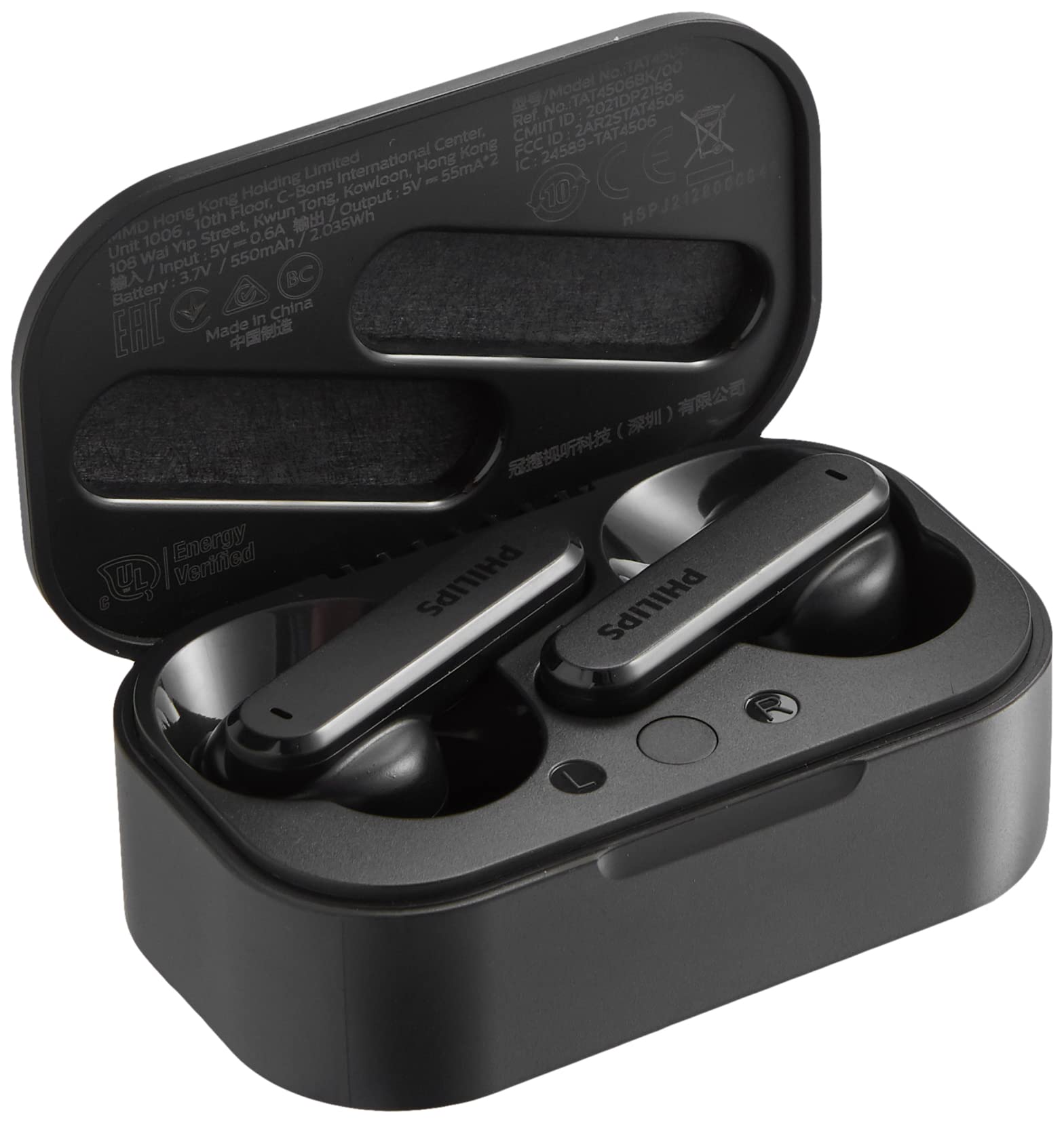 Philips T4506 True Wireless Headphones with Active Noise Canceling (ANC), Up to 24 Hours Playtime, Bluetooth, Awareness Mode, IPX4 Water Resistant, USB-C Charging Case, TAT4506BK, Black