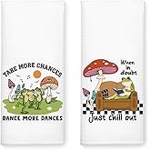 WUUCKOO 2PCS Cute Frog Toad Reading Mushroom Mental Health Positive Quote Kitchen Towel Set, Western Frog Kitchen Bathroom Decor Gifts for Women