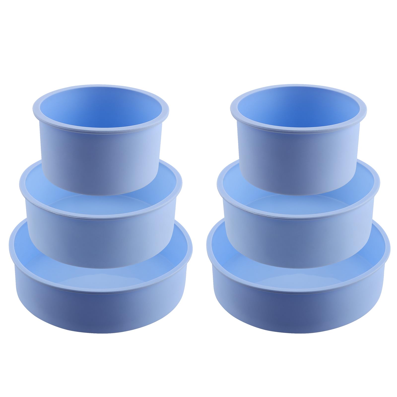 ZEONHEI 6 Pcs Blue Silicone Cake Tins Set, 4 Inch 6 Inch 8 Inch Non-Stick Silicone Cake Moulds, Round Cake Moulds for Baking Cakes, Brownies, Bread
