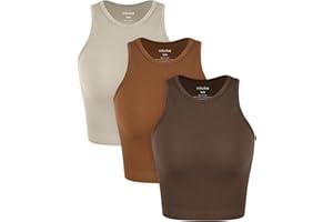 ODODOS 3-Pack Seamless Crop Tank for Women Ribbed Soft High Neck Cropped Tops