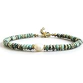 Plumiss Natural Stone Healing Bracelet for Women Inspirational Beaded Bracelet with Freshwater Pearl, Adjustable Gold Chain, Stress Relief Anxiety Jewelry, Handmade Spiritual Gift for Her