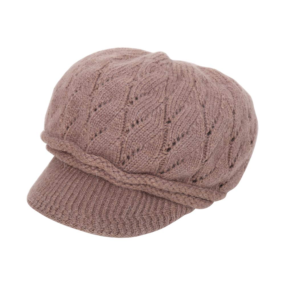 ToVii Womens Winter Hat Beanie Hat with Brim Knitted Newsboy Cap Cable Knit Slouchy Hat Khaki