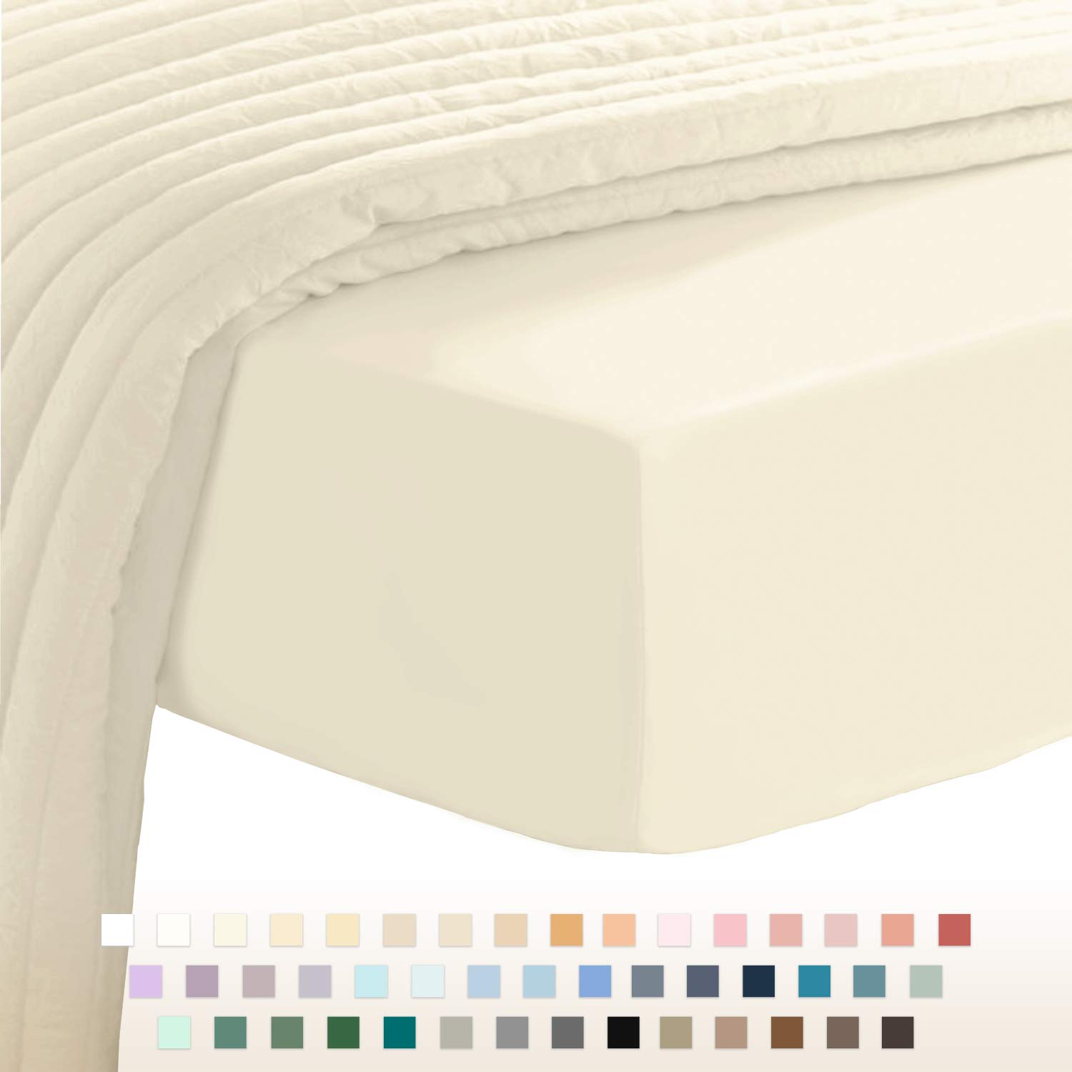 Pizuna Pure Combed Cotton Queen Fitted Sheet 160x200 cm New Ivory, 400 Thread Count Cool Luxury Soft 100% Long Staple Cotton Sateen Weave, 40cm Deep Pocket Bedsheet (Fitted Sheet -1PC)