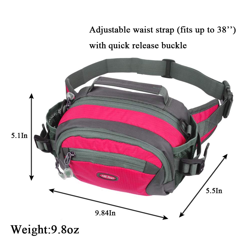 Y&R Direct Fanny Pack Waist Bag Packs Large Running Belt Bum Purse Bags with Bottle Holder Extension Strap Women Men Boy Girls Kids Gifts Waterproof Multicolor Outdoor Walking Hiking (Rosered)